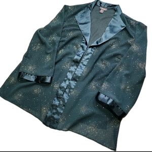 Dressbarn Woman Emerald Green Sheer Celestial Sparkle Jacket - Plus Size 16W